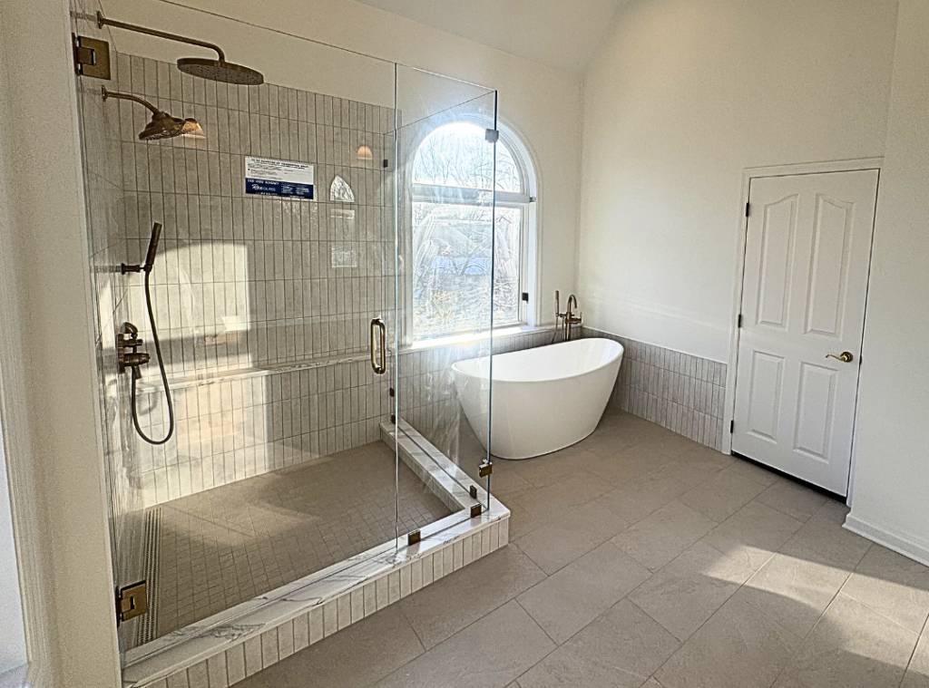 A newly remodeled bathroom in Pittsburgh PA with a new shower.