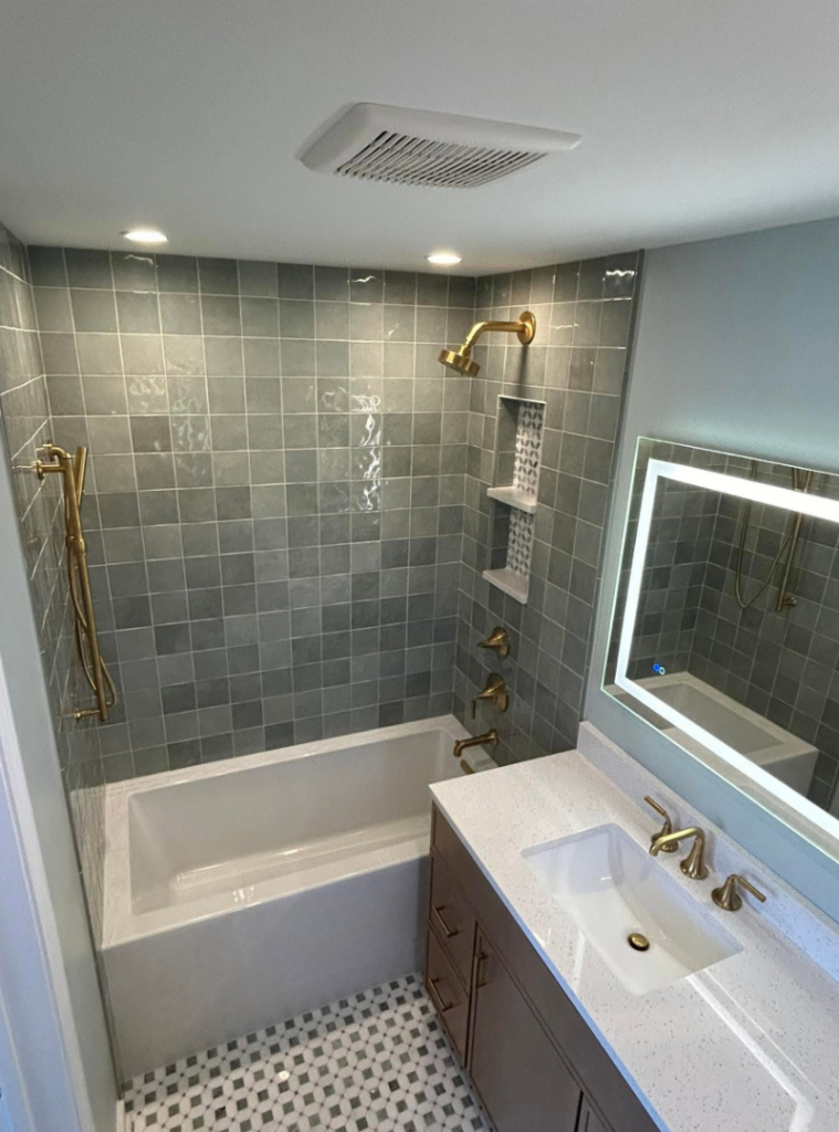 View of new bathtub, vanity, sink, and tile in Pittsburgh, PA