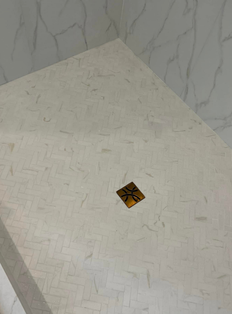 Marbled tile work in updated shower in Pittsburgh